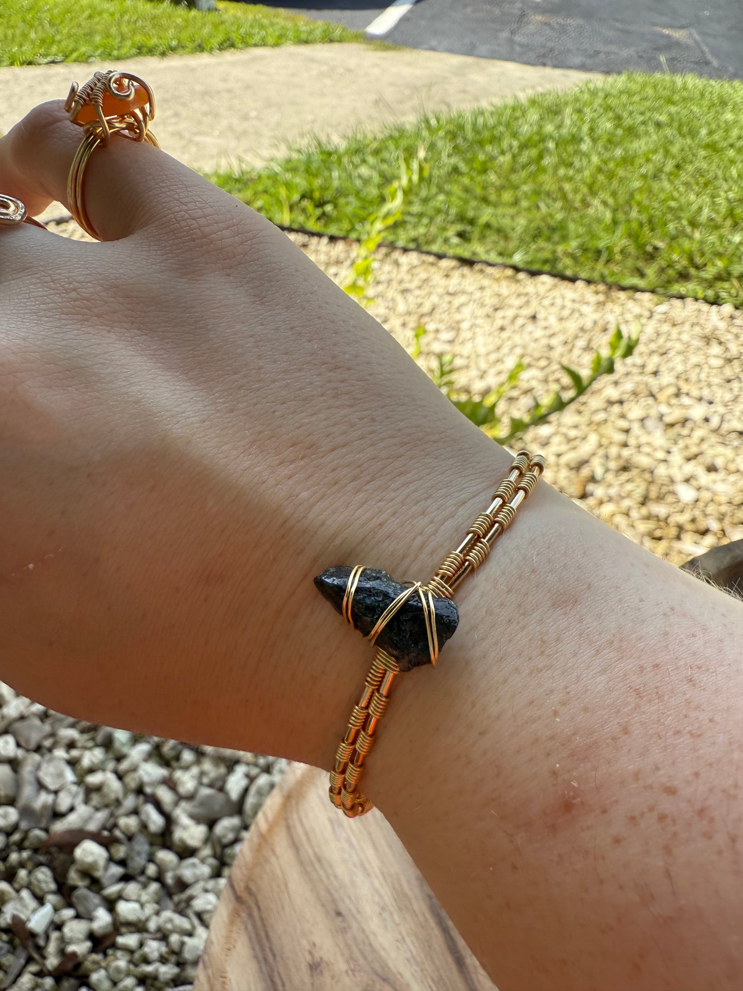 Bangle drop: gold moss agate