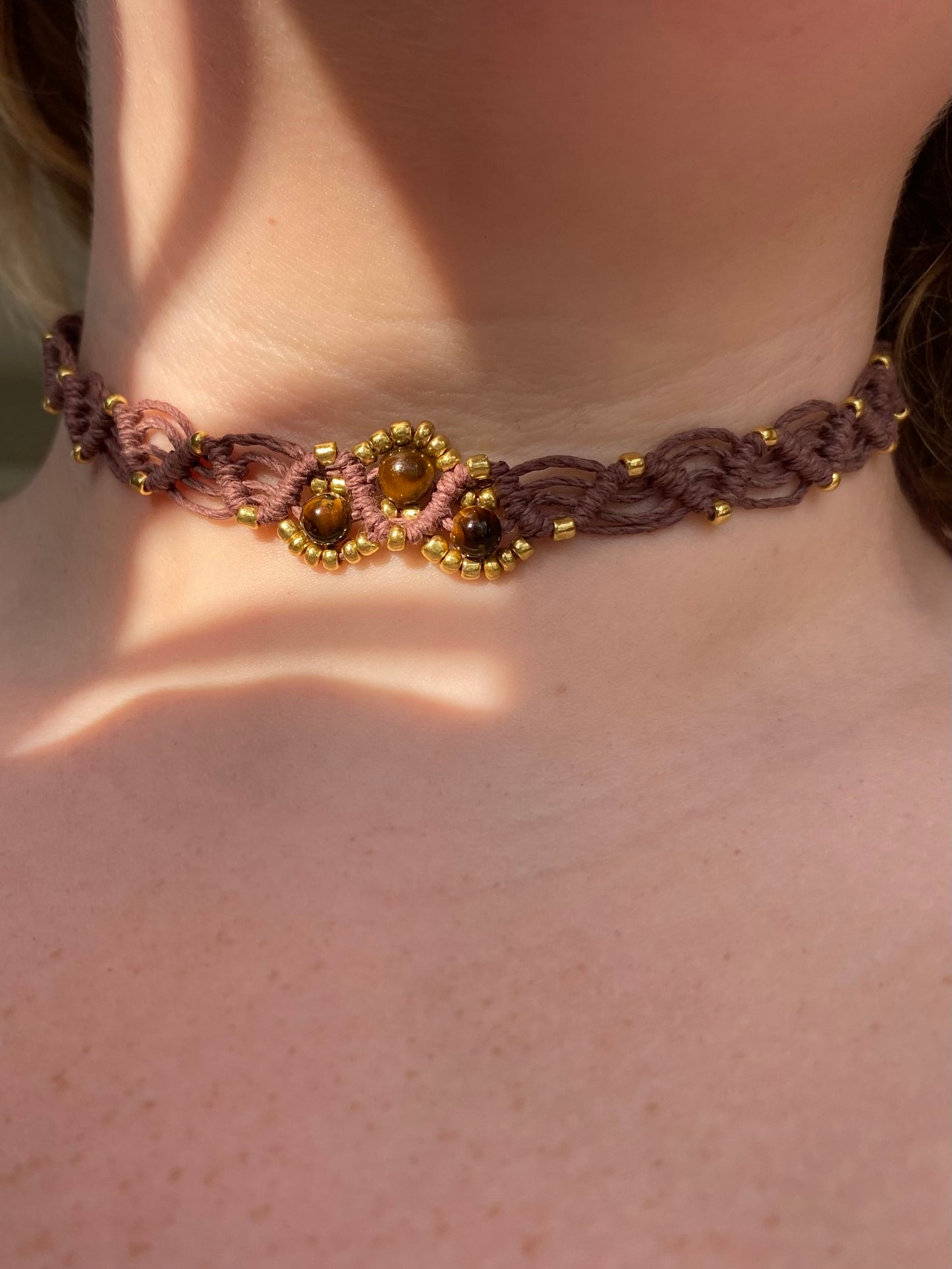 Tiger eye HEMP macrame choker