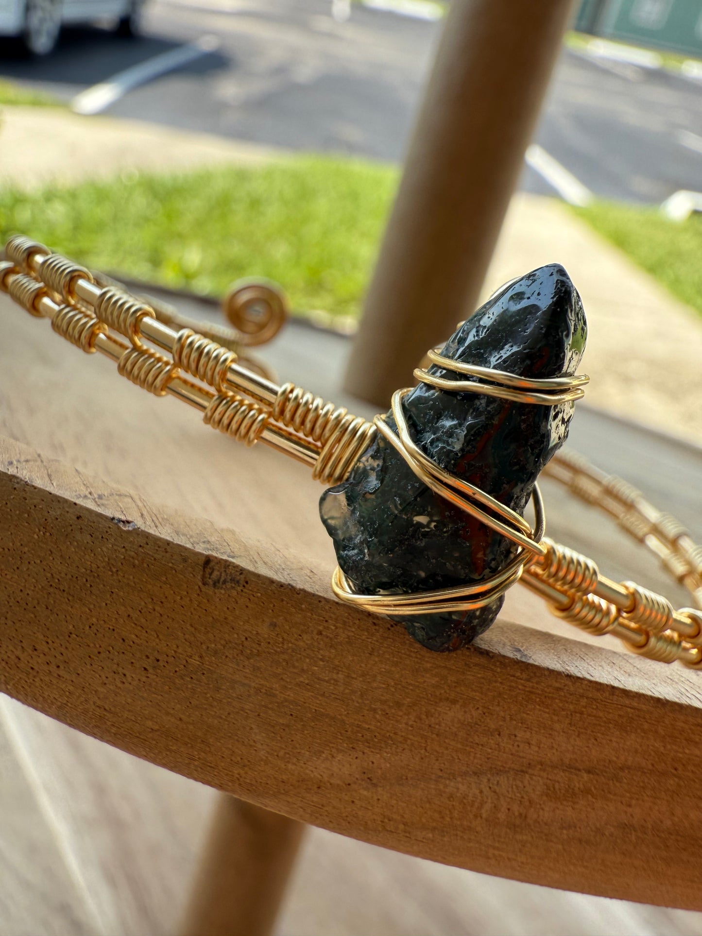Bangle drop: gold moss agate