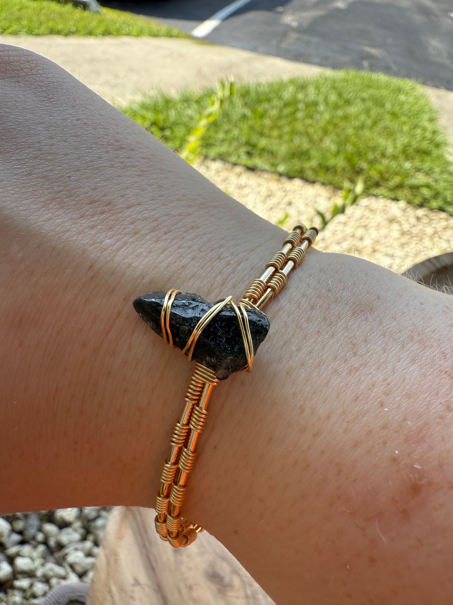 Bangle drop: gold moss agate
