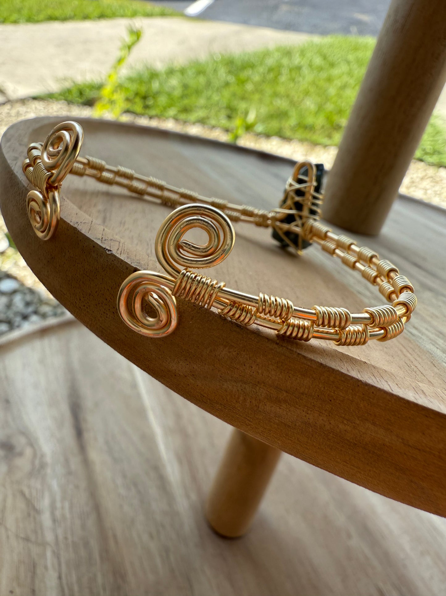 Bangle drop: gold moss agate