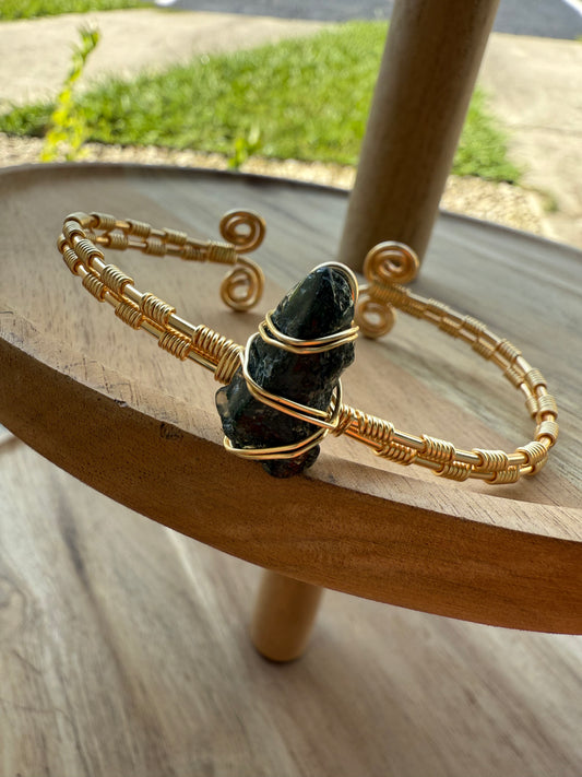 Bangle drop: gold moss agate