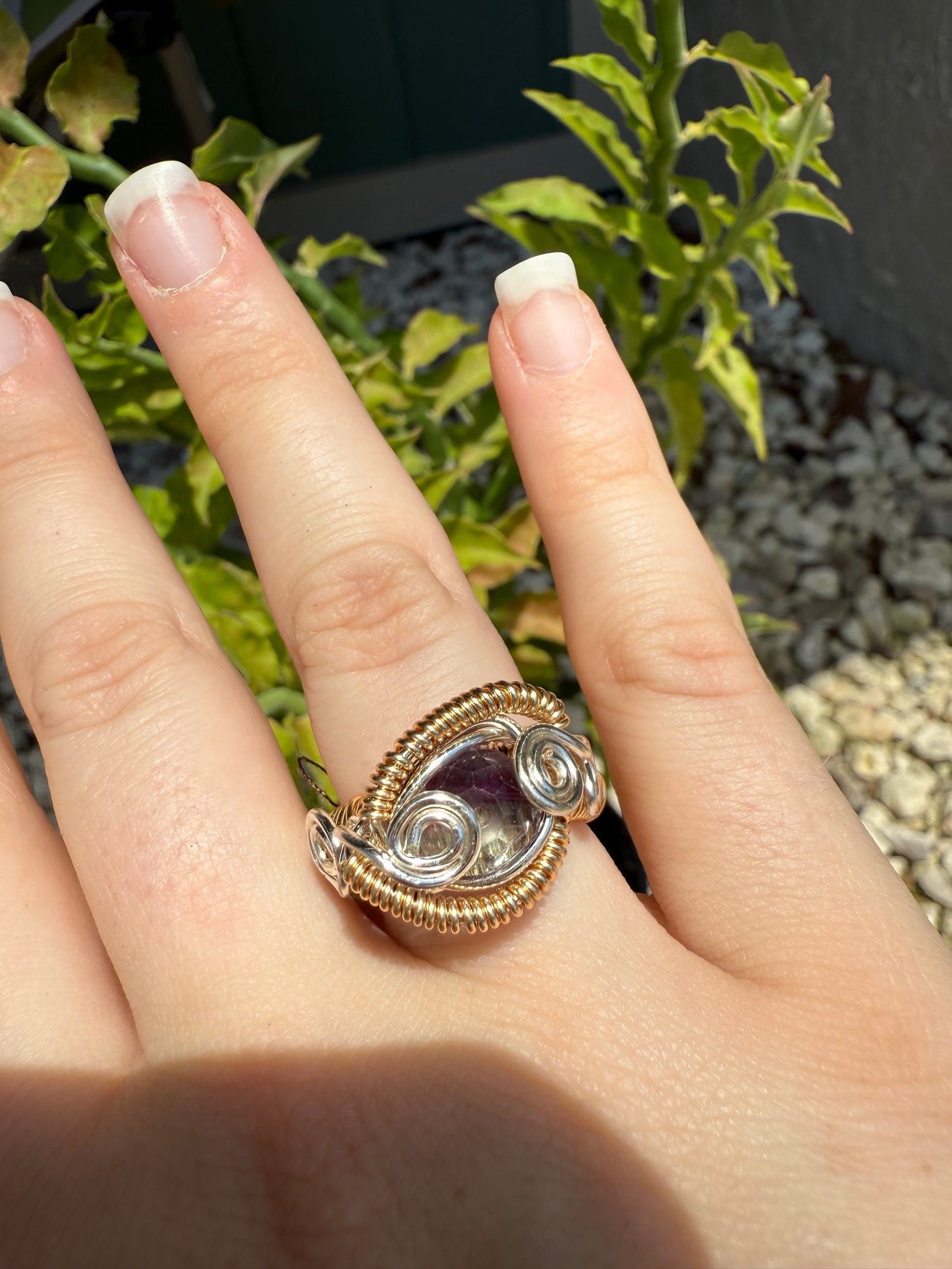 Size 8 rainbow fluorite ring