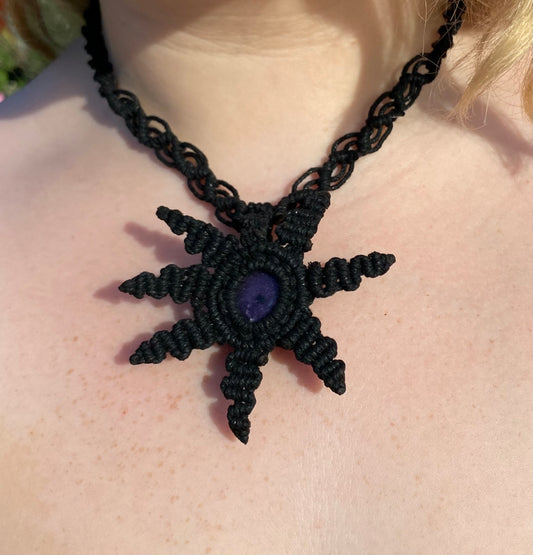 LEPIDOLITE MACRAME SUN NECKLACE