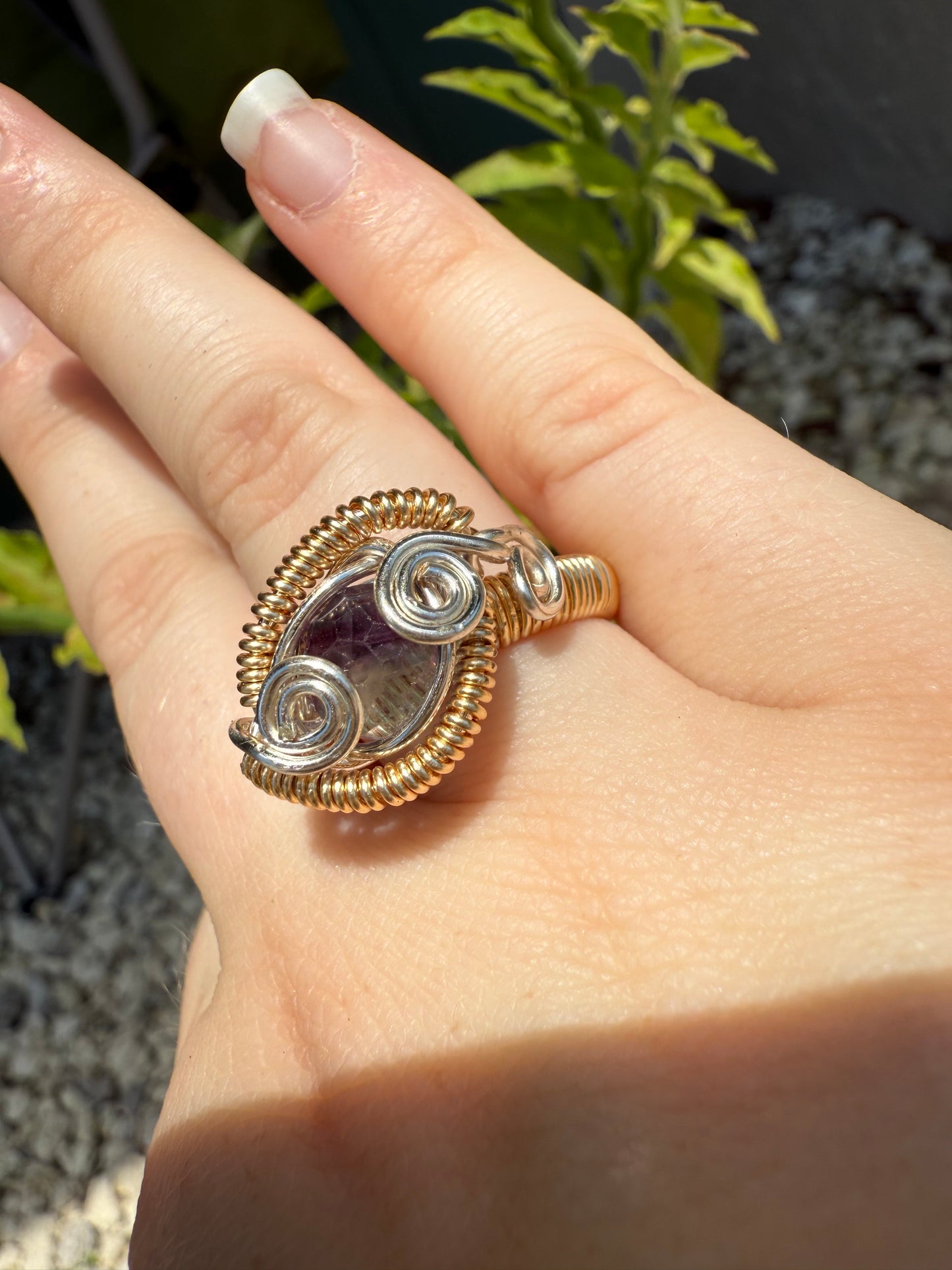Size 8 rainbow fluorite ring