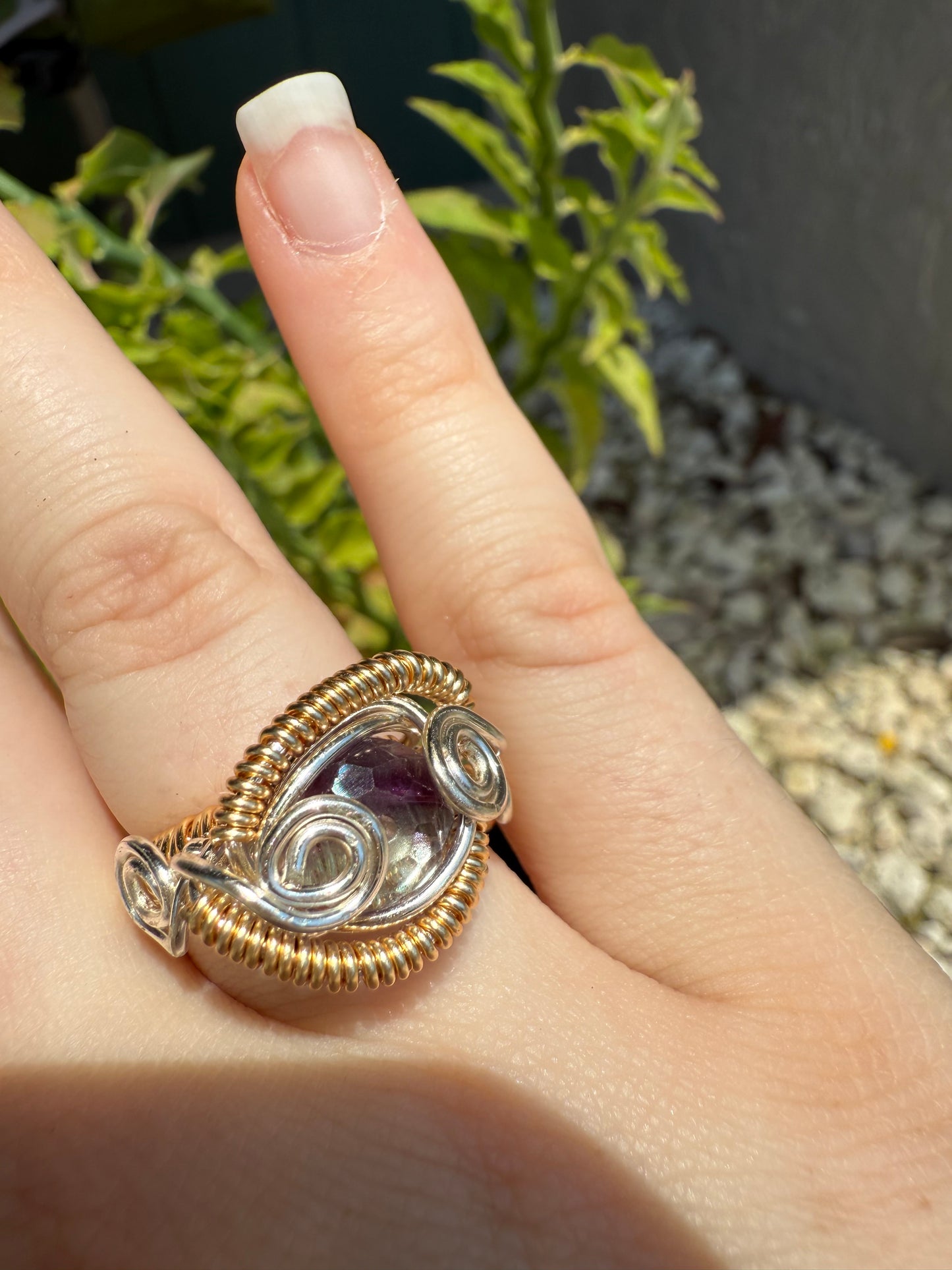 Size 8 rainbow fluorite ring