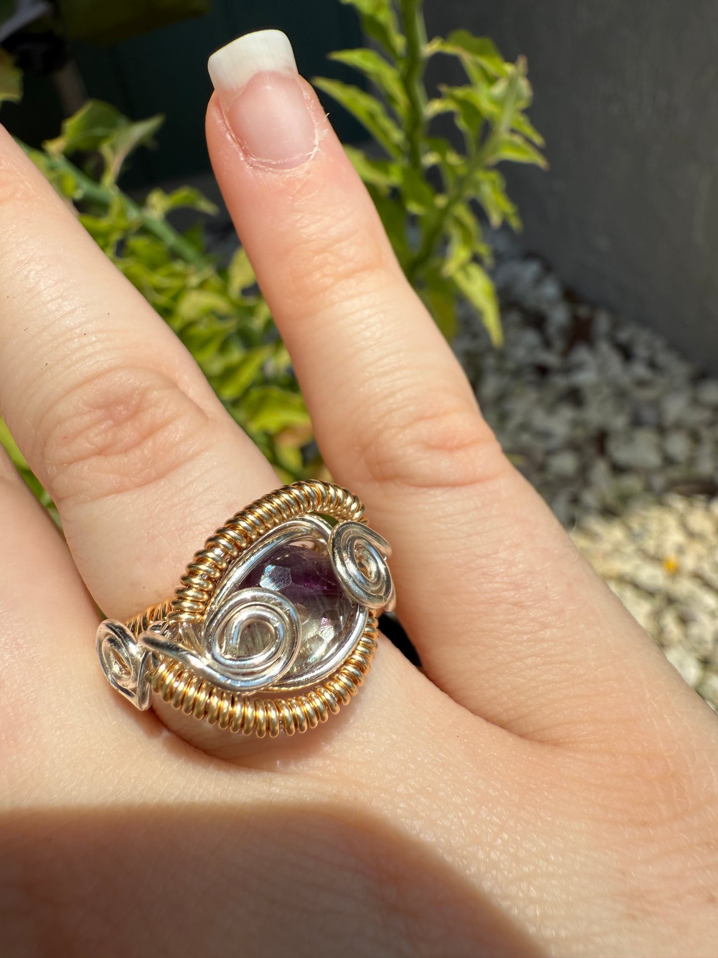 Size 8 rainbow fluorite ring